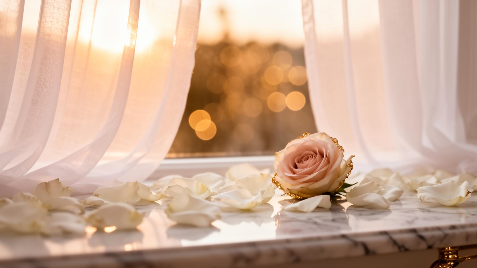 Wedding scene with roses and golden light